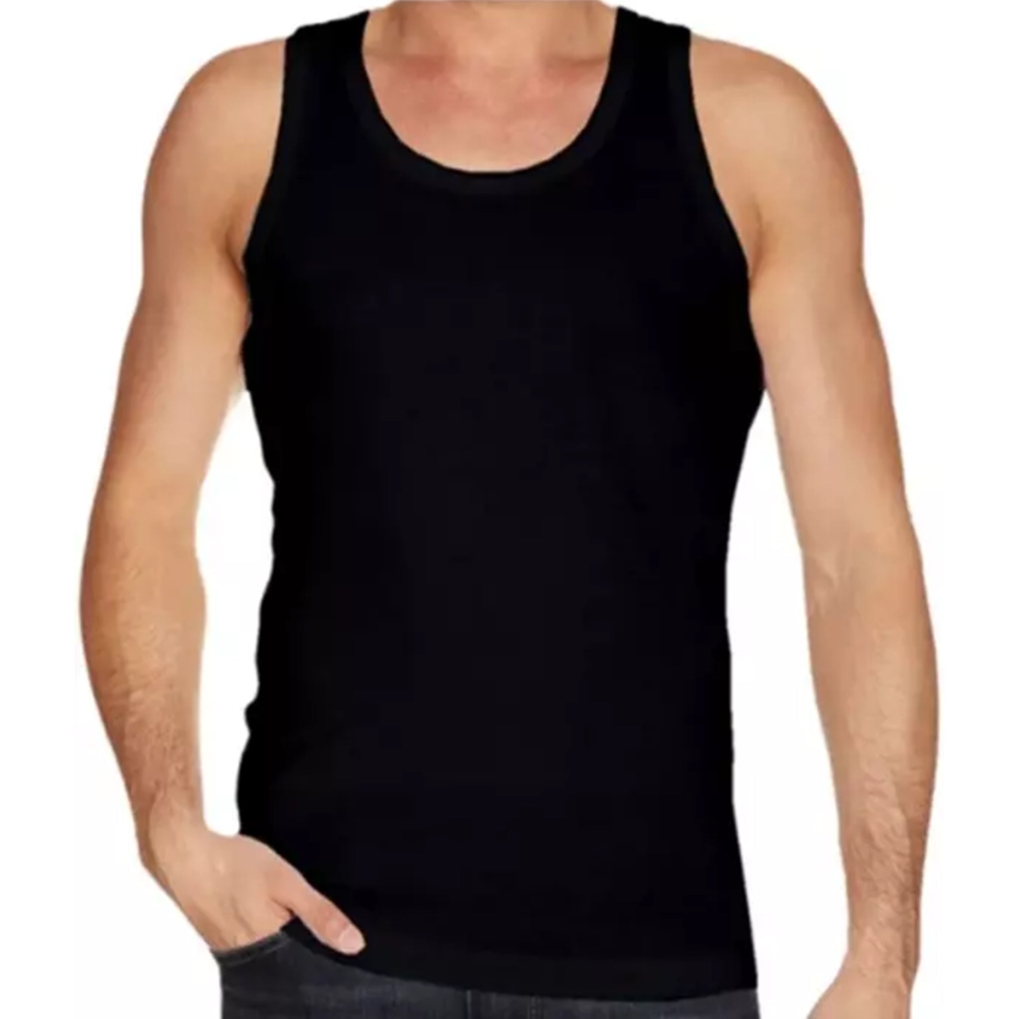 Men's black sleeveless vest, lightweight breathable cotton tank top for gym, sports and casual wear